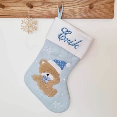 Personlig lyseblå julesok med navn