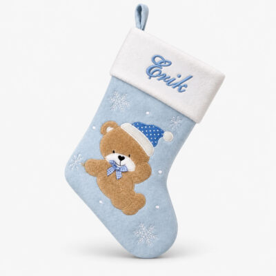 Personlig lyseblå julesok med navn
