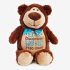 Brun bamse med broderet navn