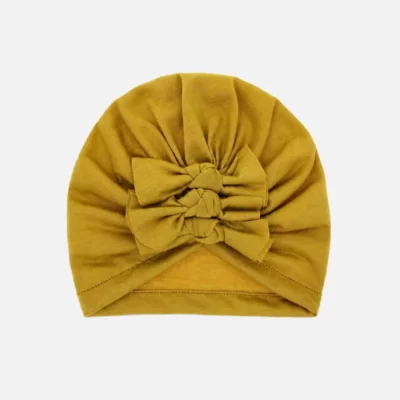 Sennepsfarvet turban til baby – Nordic Rainbow
