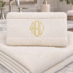Ivory håndklæde på badeværelse med monogram