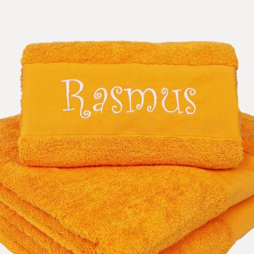 Orange håndklæde med eget valg af tekst