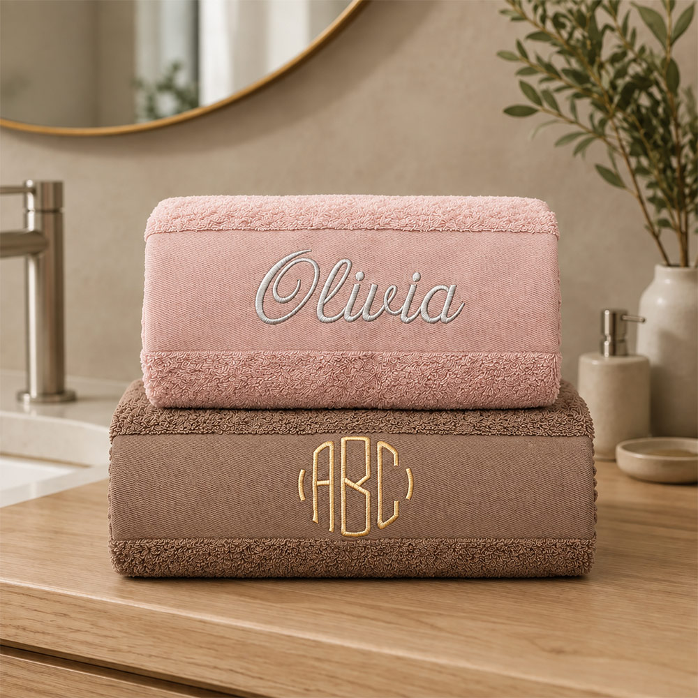 Brunt håndklæde med monogram