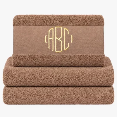 Brown towel with monogram