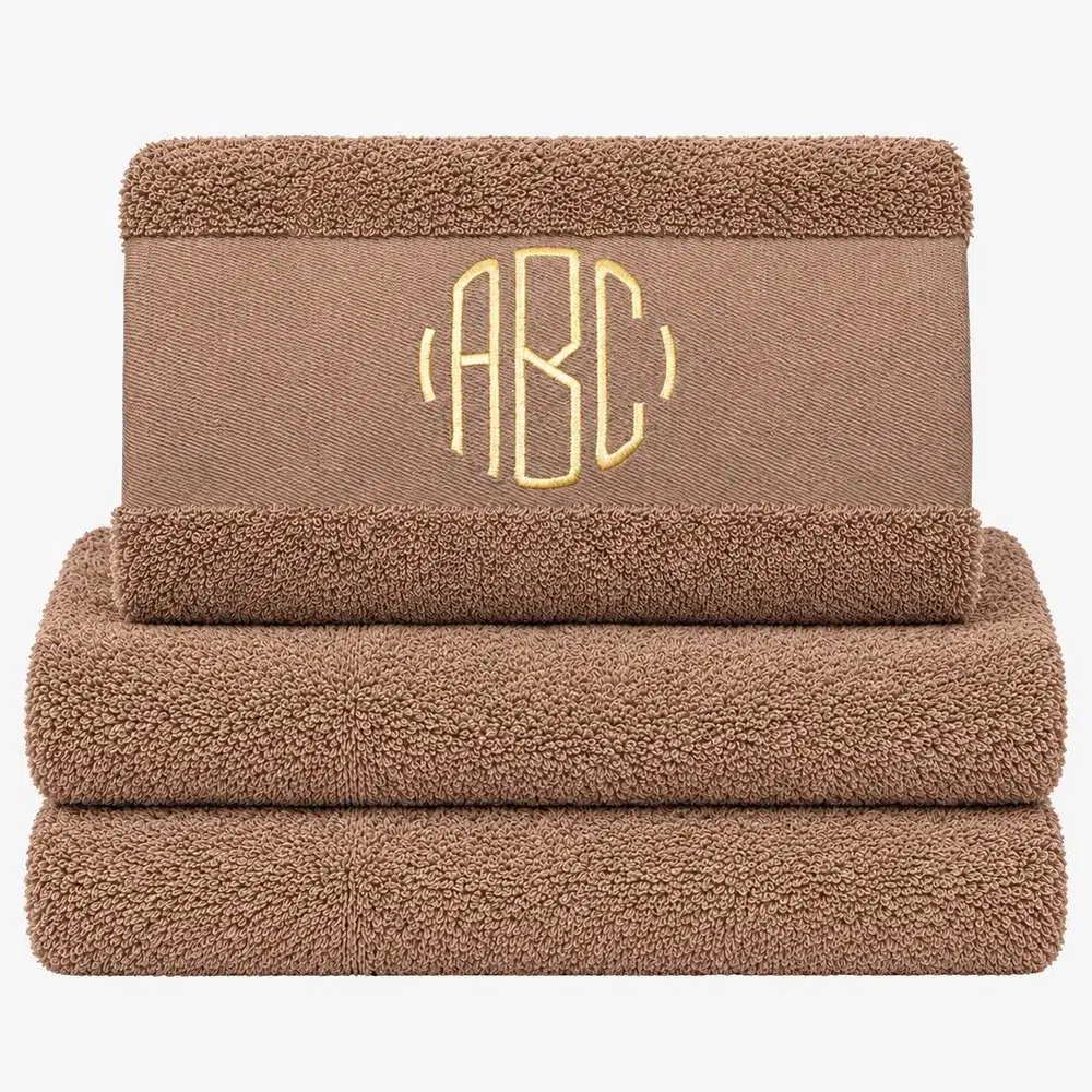 Brown towel with monogram