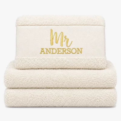Personalized Towel in ivory color with name