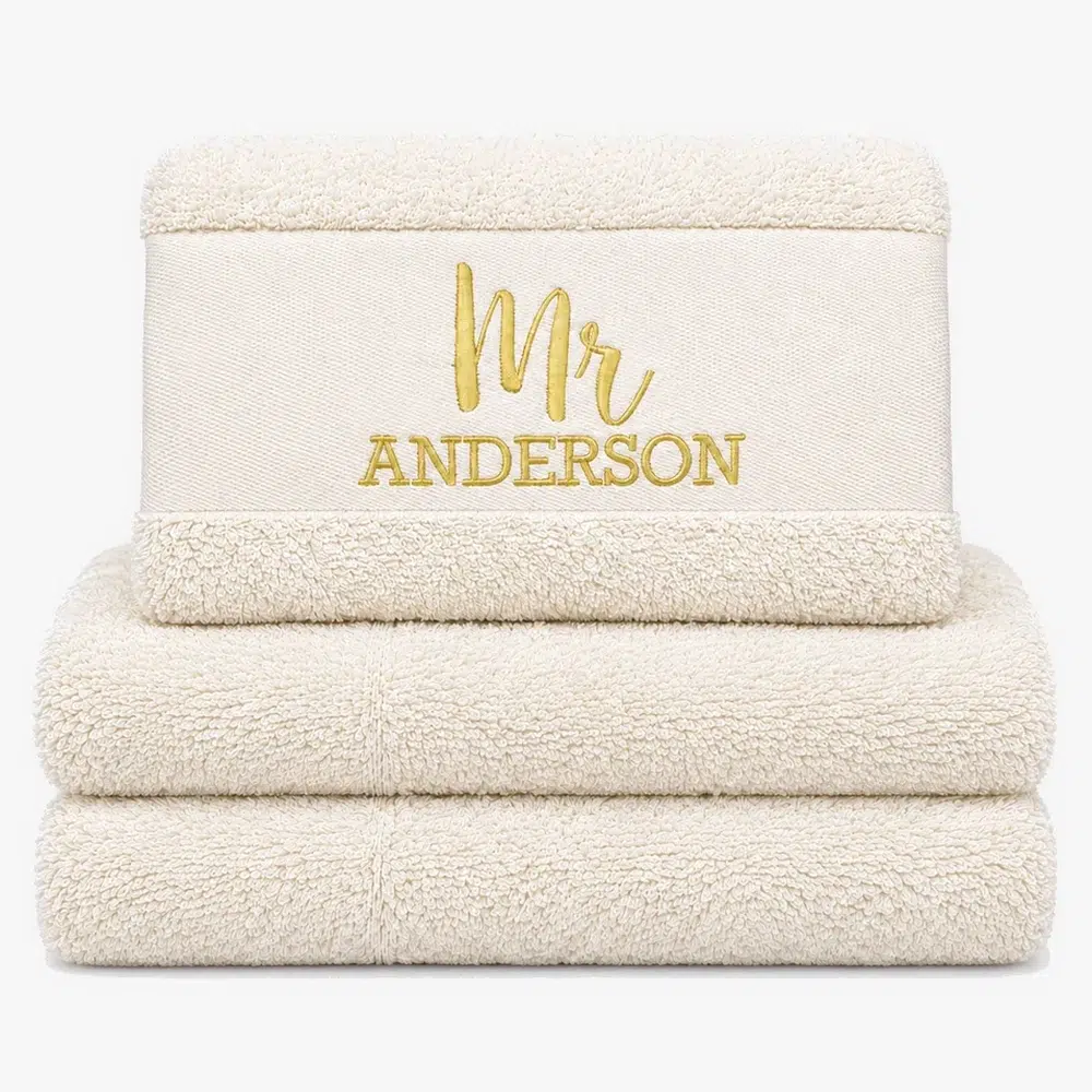 Personalized Towel in ivory color with name