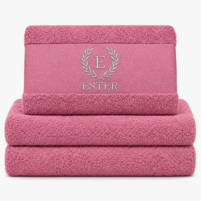 magnolia colored towel with name embroidered