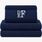 Navy blue personalized towel with embroidered name