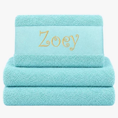 Mint colored towel with name