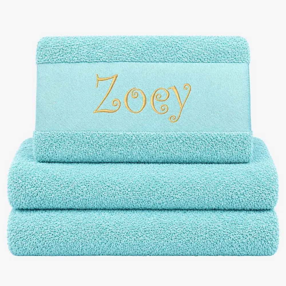 Mint colored towel with name
