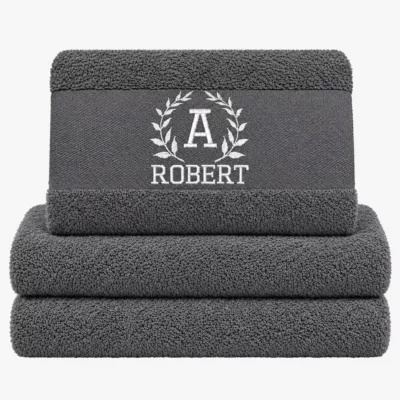 Dark gray towel with name
