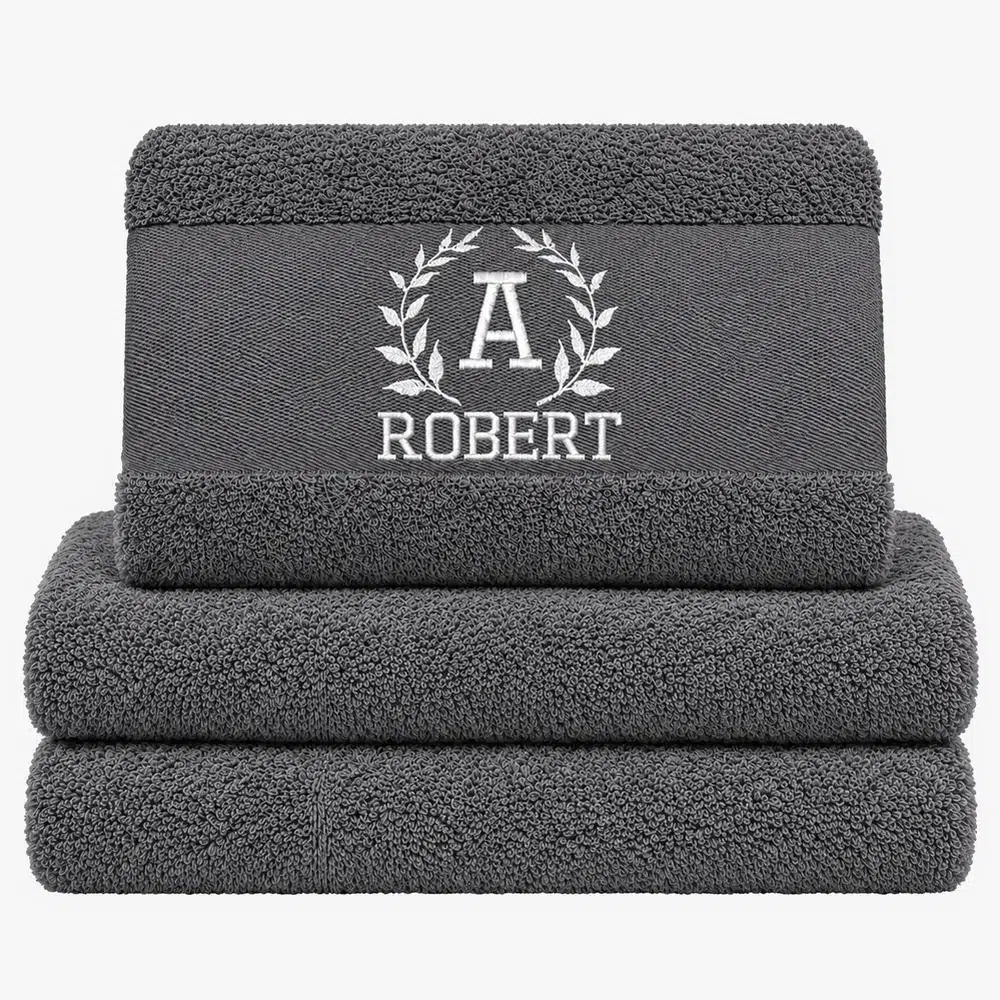Dark gray towel with name