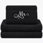 black towel with the names Mr and Mrs