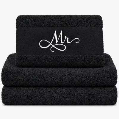 black towel with the names Mr and Mrs