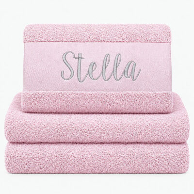 Pink personalized towel with embroidered name
