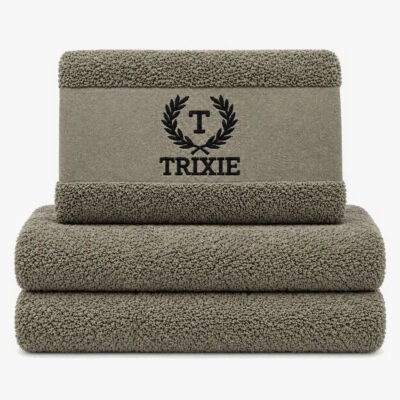 Olive green personalized towel with embroidered name