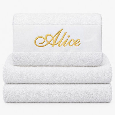 Personalized white towel with name embroidered