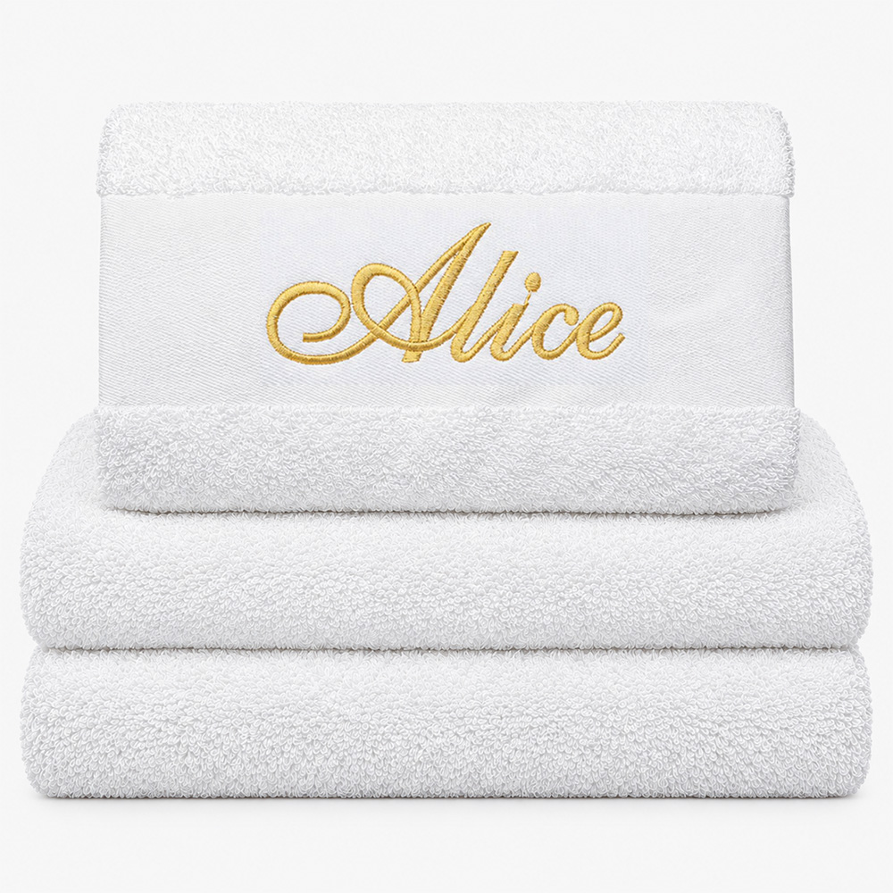 Personalized white towel with name embroidered